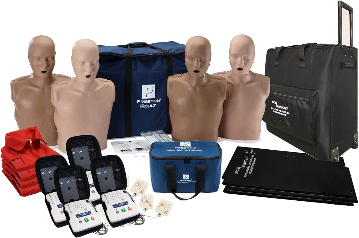 MCR Medical Kit de entrenamiento de maniquí RCP/DEA, 4 adultos, tono de diversidad | Ayude a las habilidades de RCP y DEA con un entrenador reutilizable para la práctica práctica.