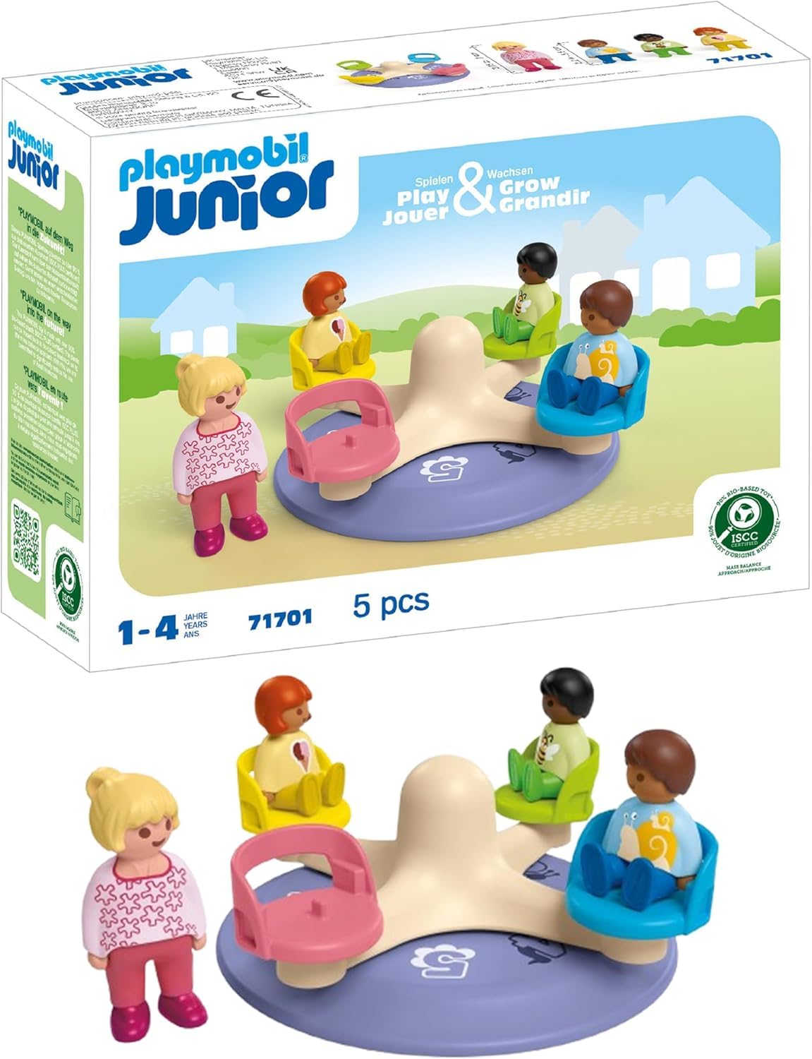 PLAYMOBIL JUNIOR | Zahlenkarussell | inklusive drehender Sitze | nachhaltiges Spielzeug aus biobasierten Kunststoffen | für Kinder ab 1 Jahr | 71701
