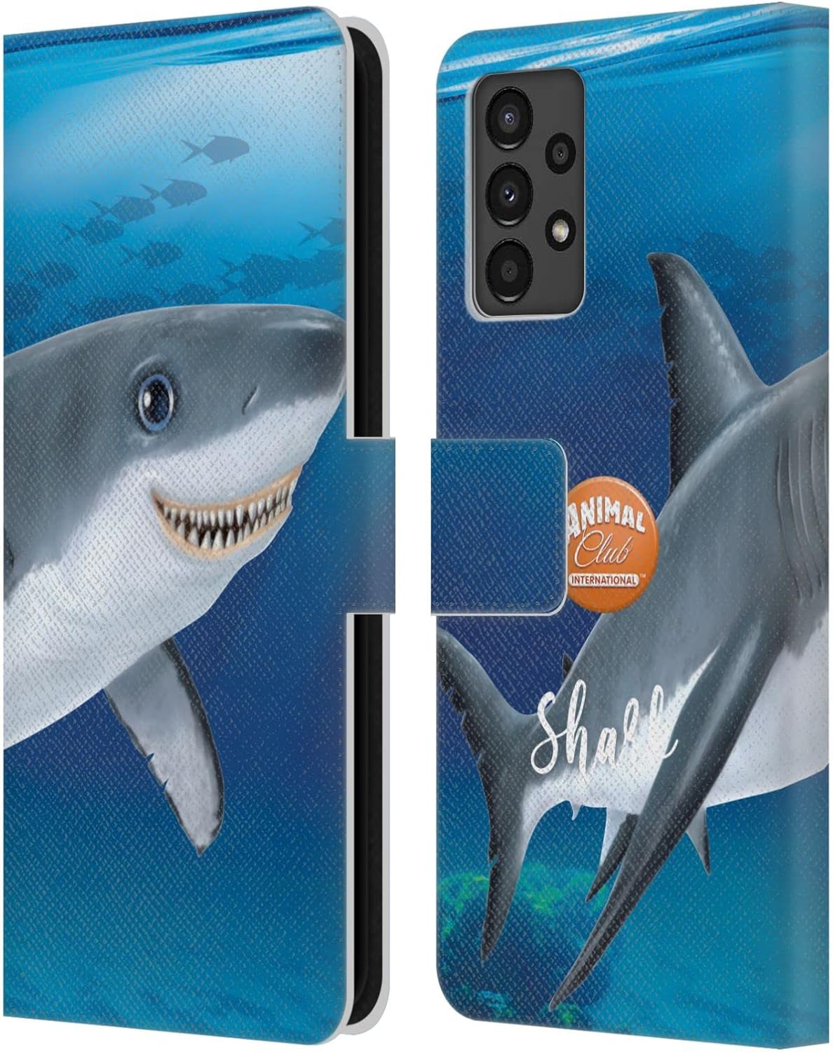 Head Case Designs Officially Licensed Animal Club International Shark Underwater Leather Wallet Case Compatible with Samsung Galaxy A13 (2022)
