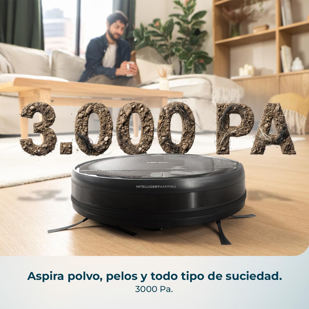 Cecotec Robot Aspirador Conga M10 Advance. Navegación Giroscópica Ordenada, Presión de Succión 3000Pa, Autonomía 150mins, Sensores Anticaídas y 2 Cepillos Laterales, App Control