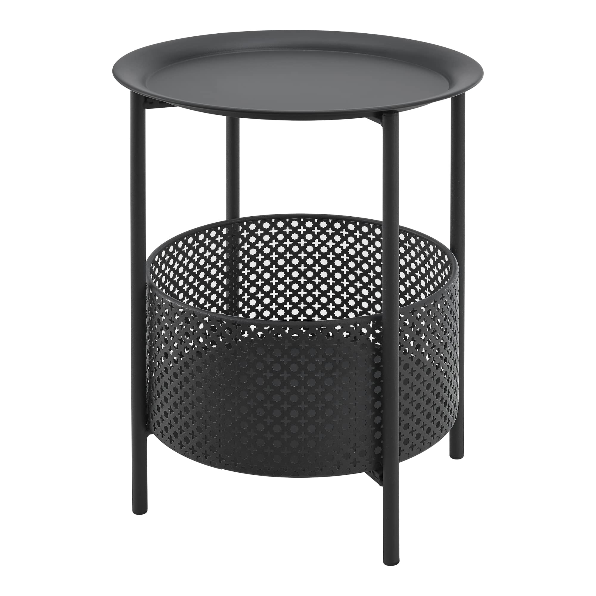 [en.casa] Tavolino da caffè (AxØ): 45 x 35 cm Tavolino Basso in Metallo con Cesto Contenitore - Nero