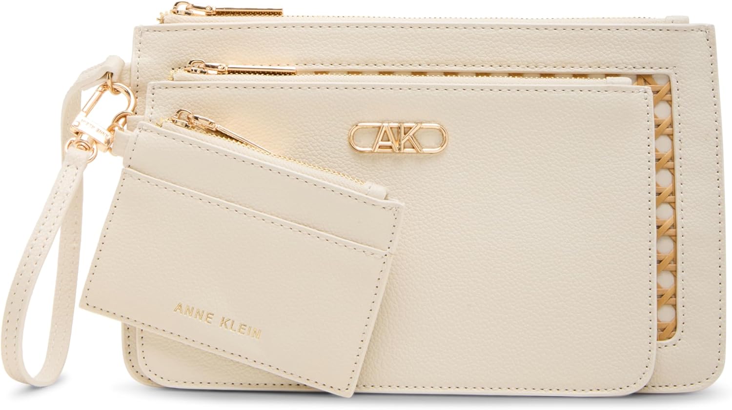 Anne Klein Womens Caning Trio Pouch Set, Natural/White