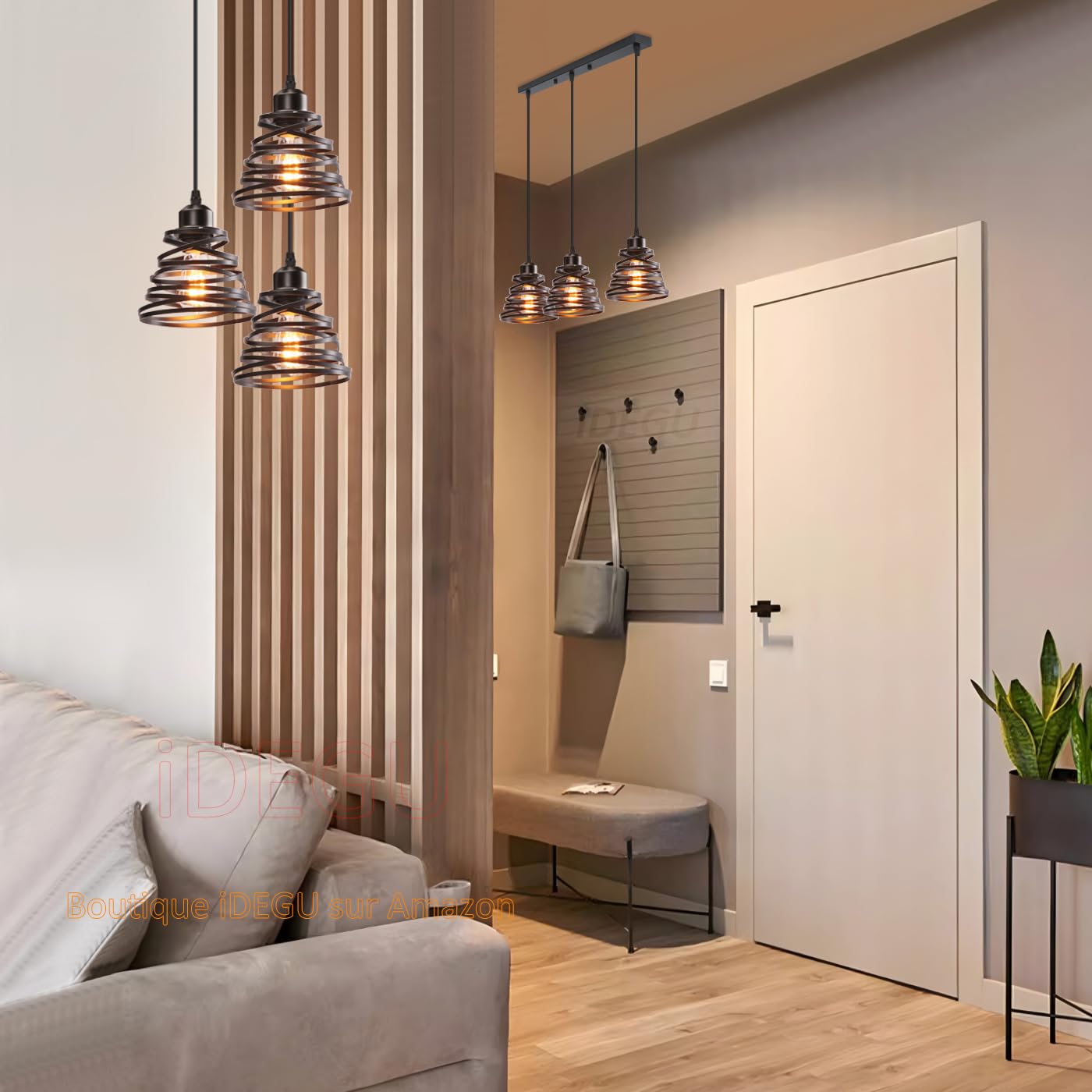 iDEGU 3-flammig Pendelleuchte Moderne Spirale Design Metall Lampenschirm E27 Vintage Lampe Industrielle Hängelampe für Schlafzimmer Wohnzimmer Küche Esszimmer (3-flammig Hängeleuchte, Schwarz, Balken)