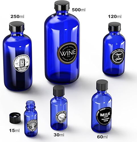 Miniatura 10 de ZHANXUBIO Botellas de vidrio ámbar de 2 onzas, 12 unidades, botellas redondas de muestra Boston de 2.1 fl oz con tapas de cono de polietileno negro,
