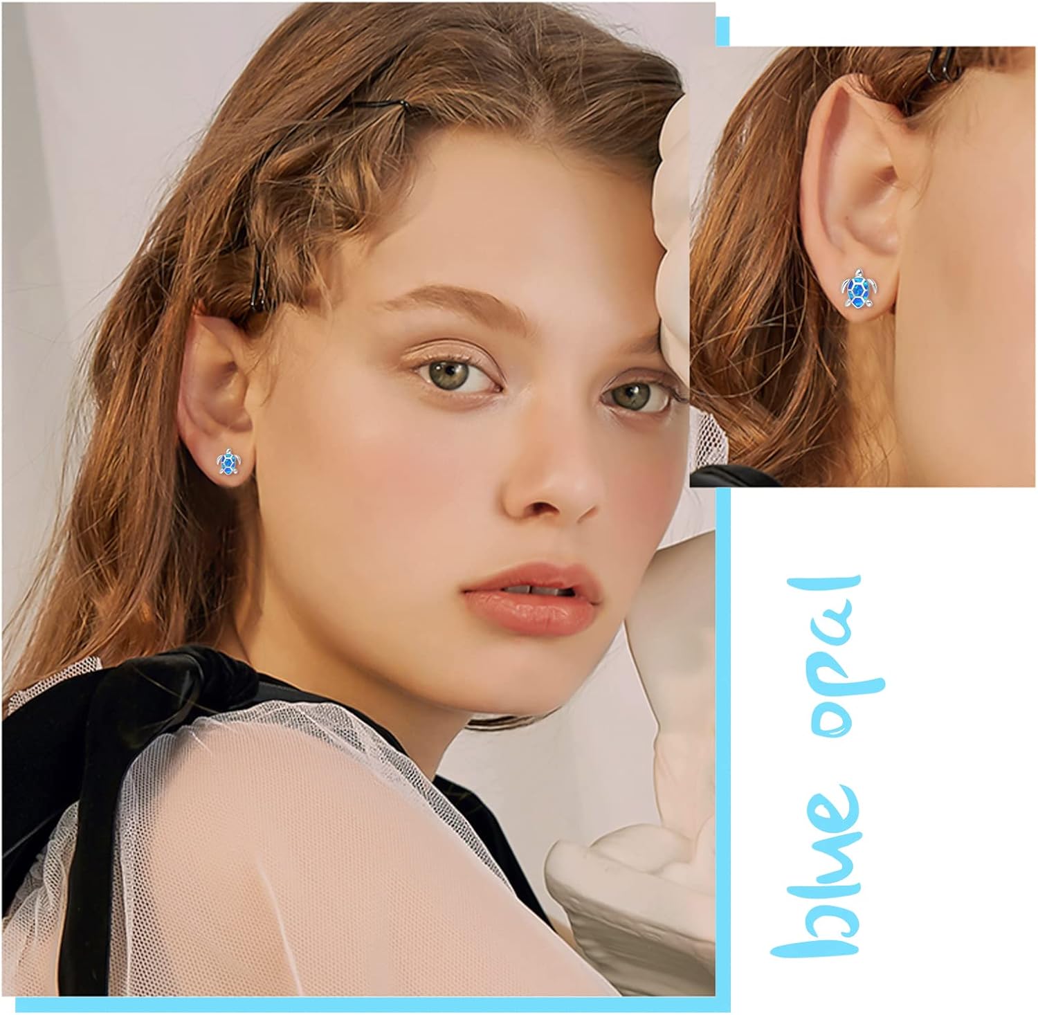 Sea Turtle Earrings,Sterling Silver Hawaiian Beach Themed Stud Earrings Turtle Dangle Blue Opal Ocean Jewelry Gifts for Women Girlfriend - Image 5