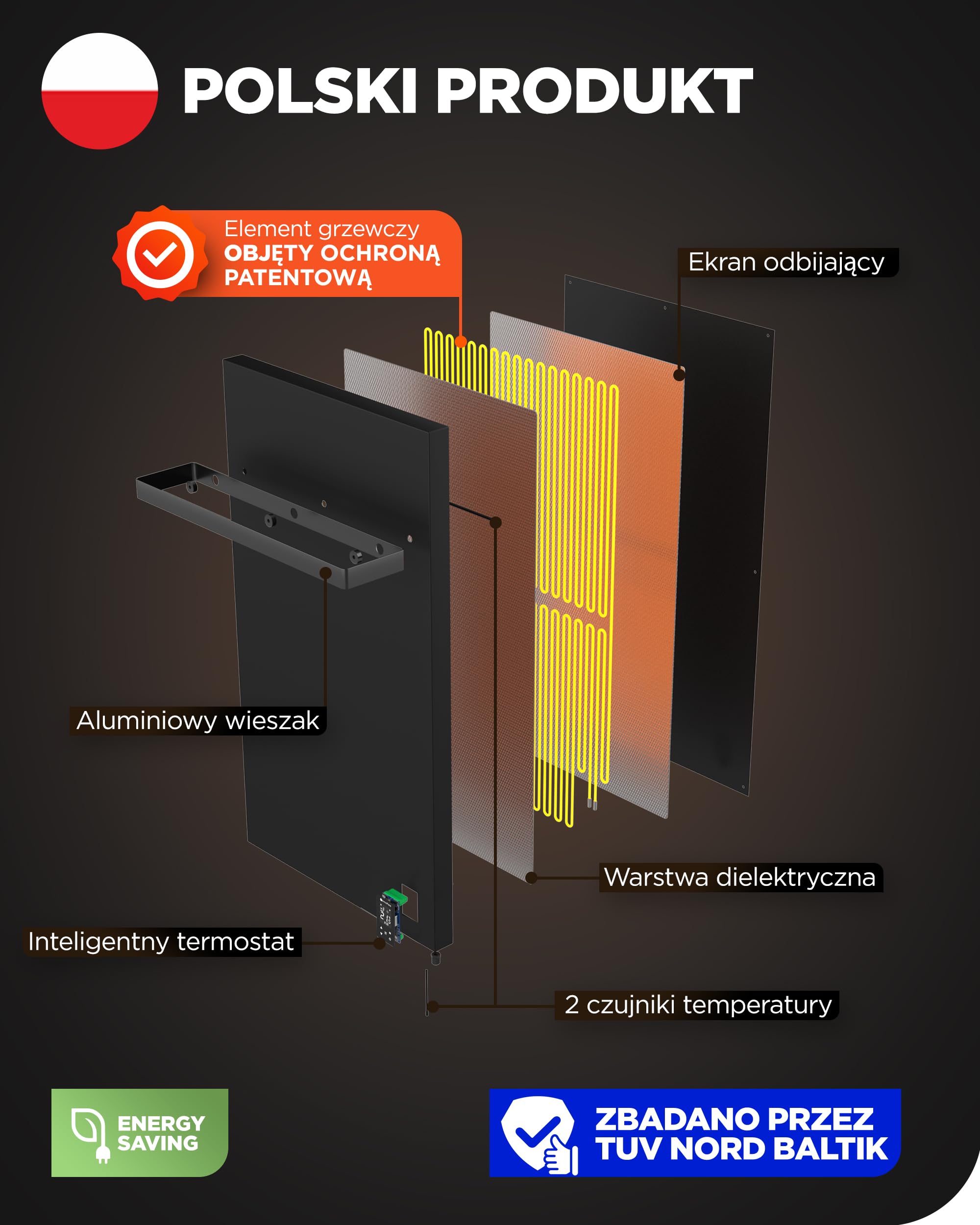 TermoPlaza WiFi Promiennik na Podczerwień 270 W do 7 m² | Inteligentny elektryczny grzejnik ścienny | Grzejnik łazienkowy z wieszakiem na ręczniki i termostatem | Grzejnik elektryczny do łazienki