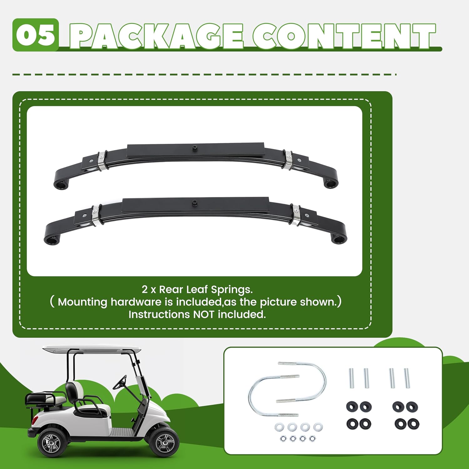 KUAFU Rear Leaf Springs Compatible With Club Car DS Golf Cart 1981-Up Heavy Duty 3 Leafs with Bushings and Sleeves/Set of 2