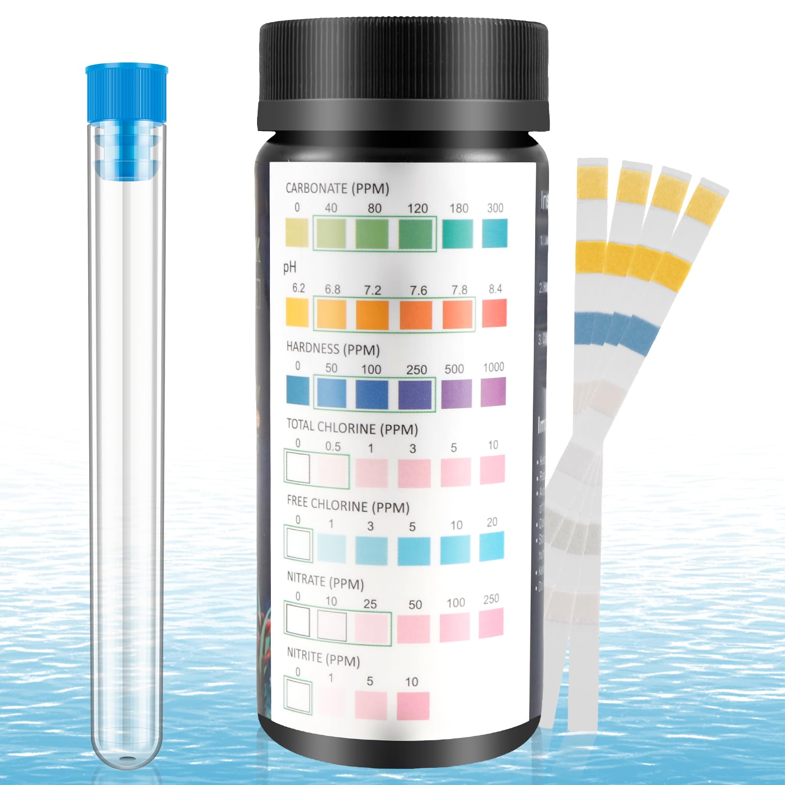 100 Stück Aquarium-Teststreifen für Aquarien, schnell und präzise, mit Reagenzglas, Wassertest-Kits, Aquarium-Teststreifen für Karbonatwurzel, pH-Härte