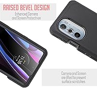 Vista 7 de Funda para Motorola Edge Plus 2022, Moto Edge 30 Pro - Protector de pantalla integrado, funda giratoria con clip para cinturón con soporte (negro)