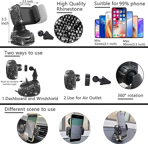 Miniatura 23 de NBTEPEM - Juego de 27 accesorios brillantes de automóvil para mujer, funda de volante de ajuste universal de 15'', marco para placa, soporte