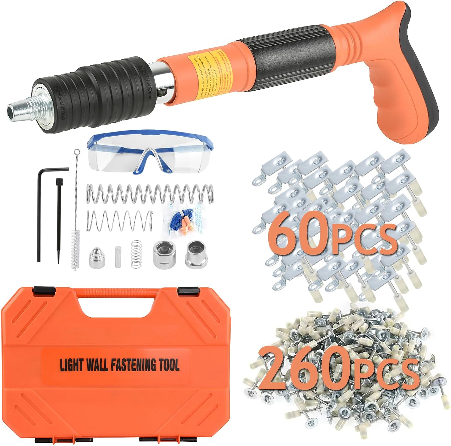 Concrete Nail Gun with 320pcs Nails, 260pcs Round Nail and 60pcs Hook Nail Steel Nail Gun for Concrete