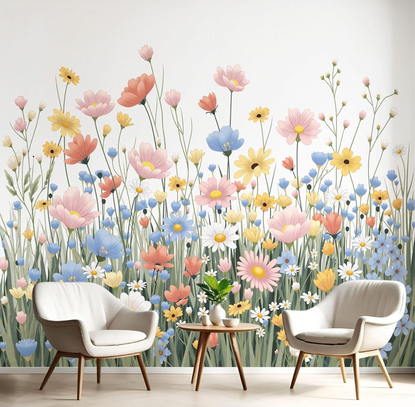 kfjhgbdshhj Daisies, Photo Wallpaper, Watercolour Wildflowers, XXL Non-Woven for Bedroom, Living Room, White Wall Decoration, Wall Cladding,250cmx175cm Stickers - Frameless Painting - Poster