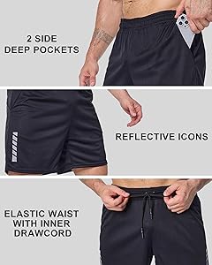 TEEPIRE Men's Athletic Shorts with Pockets and Elastic Waistband, Quick Dry Activewear Workout Short for Gym, Running
