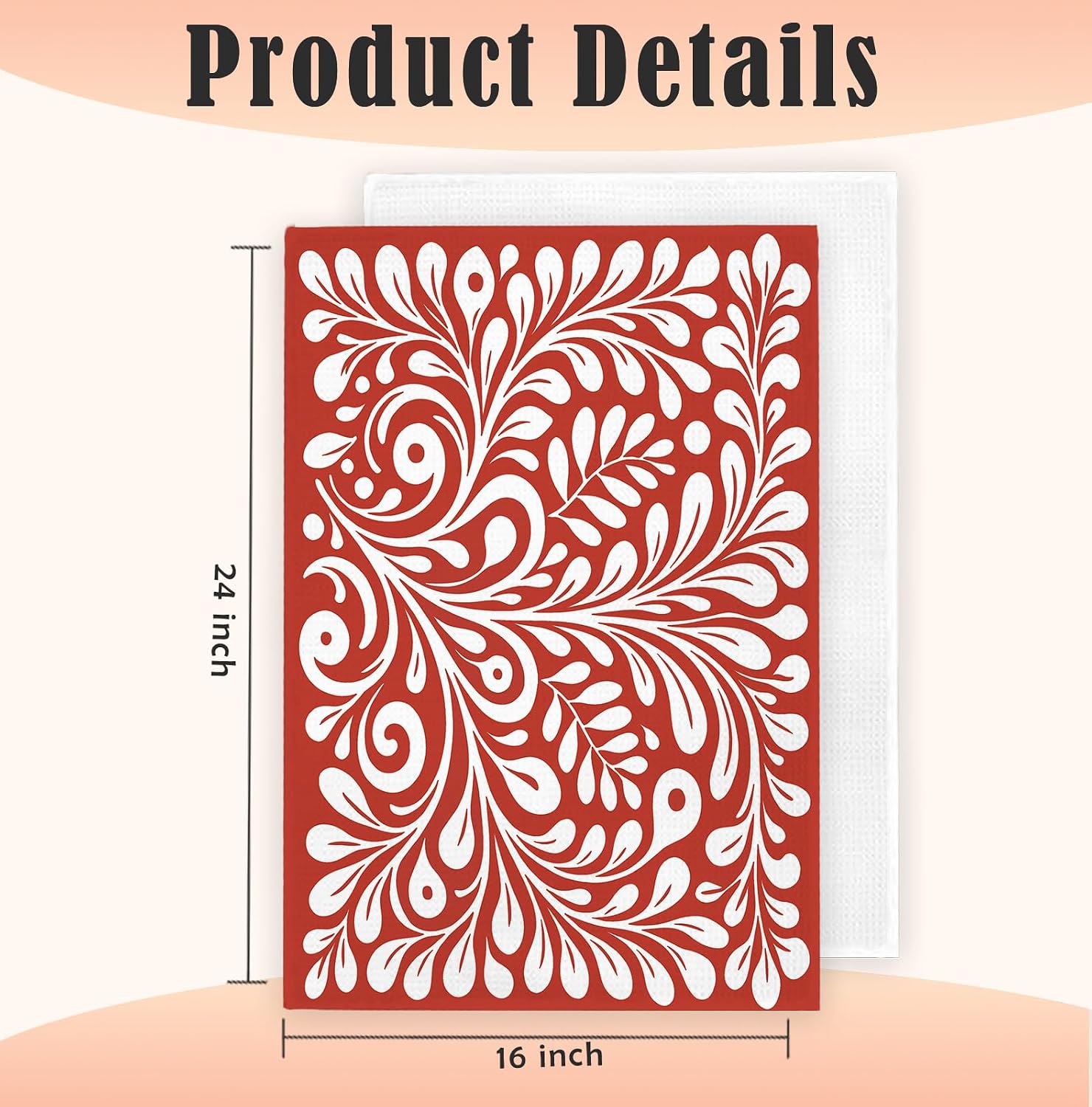 Red Mexican Kitchen Towels Decor, Groovy Retro Brown and Beige Flower Botanical Art Nouveau Hand Dish Towels Drying Cloth for Kitchen Bathroom Decor, 16x24 Inch Set of 1