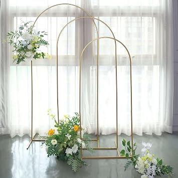 Efavormart 5ft Gold Metal Wedding Arch, Compact Semi Circle Top Chiara Backdrop Frame for Intimate Celebrations and Tiered Floral Displays