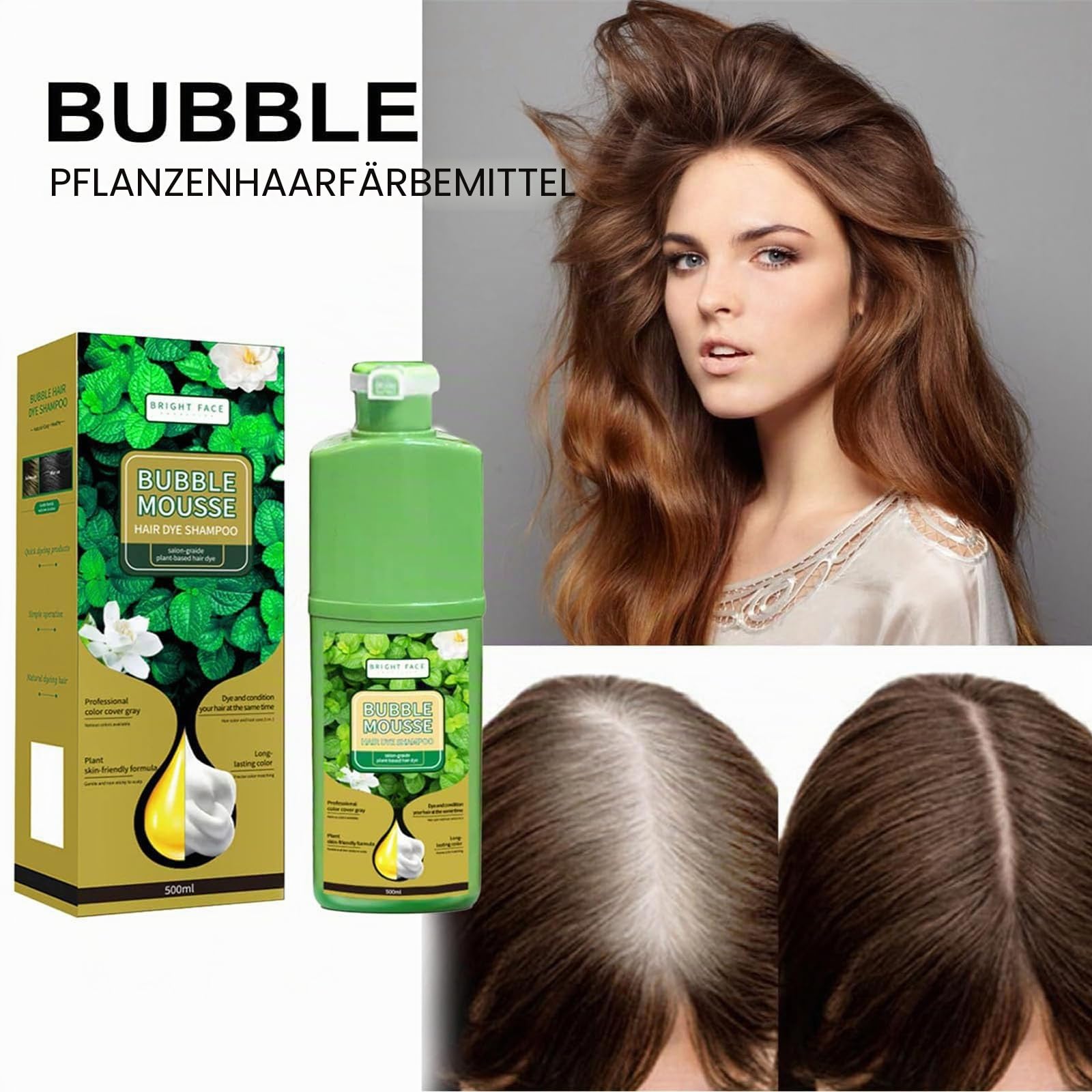 Langlebig pflanzliche Schaumhaarfarbe, Bubble Hair Dye Shampoo mit Kräuterextrakten, schnell wirkende Haarfärbefärke Blasen Haarfarbstoffe für Frauen und Männer (Black)