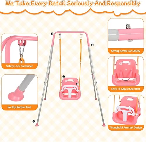 Miniatura 5 de Columpio 3 en 1 para bebé, plegable para interiores y exteriores, columpios multifuncionales para niños de 6 meses en adelante, fácil de montar y