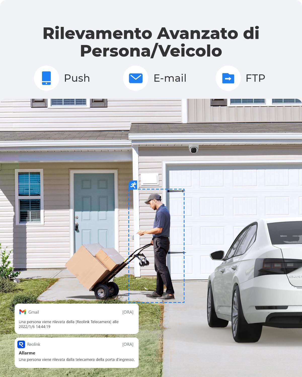 Reolink 5MP Telecamera Esterno PoE, Rilevamento di Uomo/Veicolo/Animale, Visione Notturna IR 30 metri, Videocamera Sorveglianza Esterno Impermeabile IP67, Audio, Slot per Scheda microSD, RLC-520A