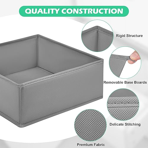 Miniatura 6 de Organizador de ropa con cajones, paquete de 16, separadores de cajones de ropa interior gris de 3 tamaños, organizador de armario plegable de tela,
