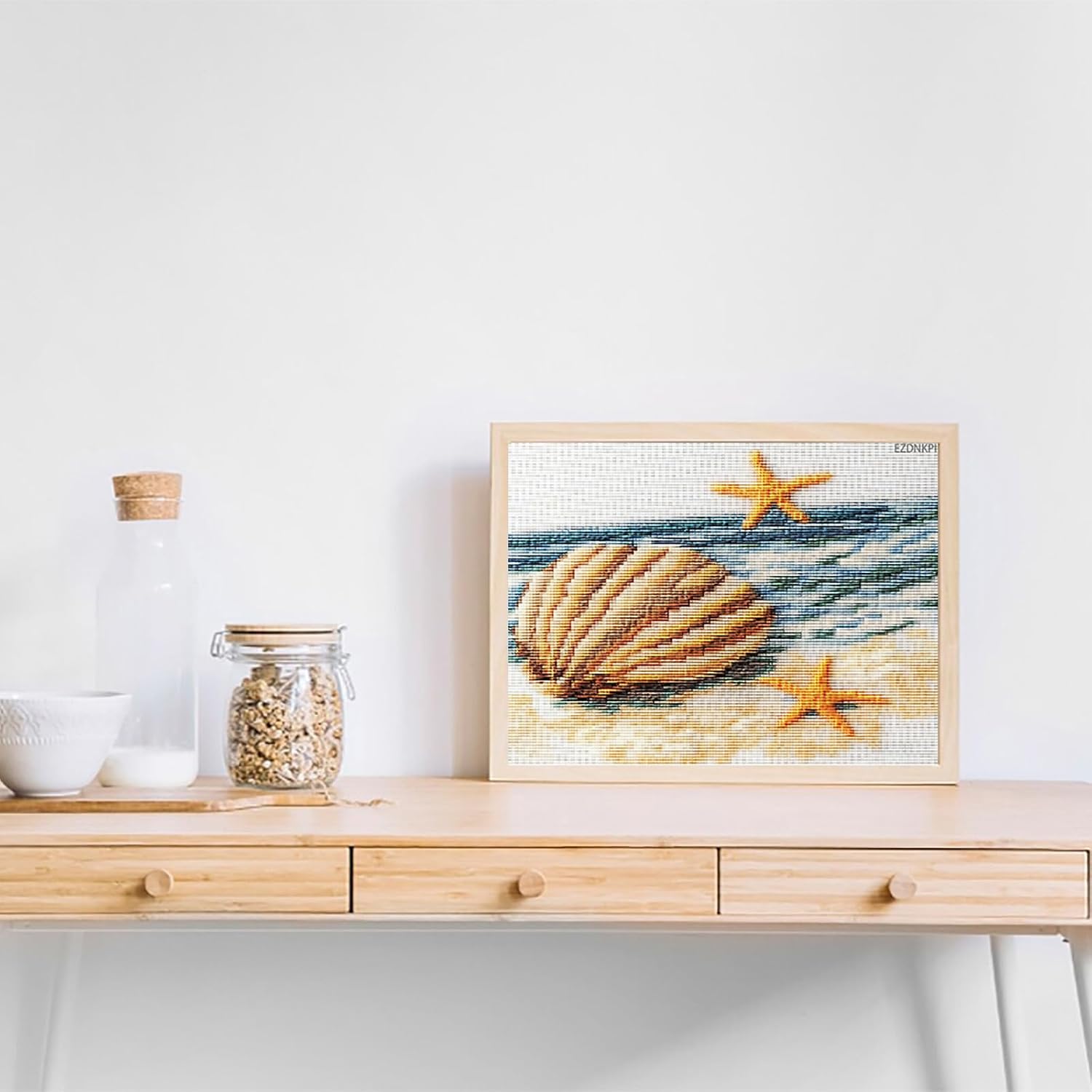 EZDNKPI DIY Cross Stitch Kits Seaside Scenery Seashell Starfish 11CT Needlepoint Embroidery Stamped Counted Cross Stitch Set Craft Wall Decor 12x16inch