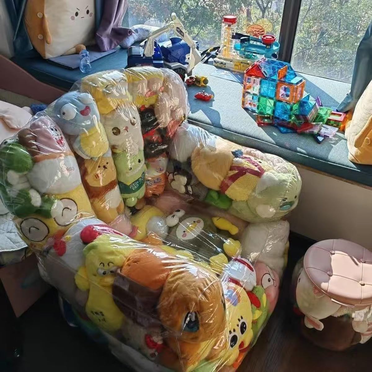 Amazon.co.jp: ぬいぐるみ 収納 ソファ 椅子 2in1 透明 PVC素材 防水