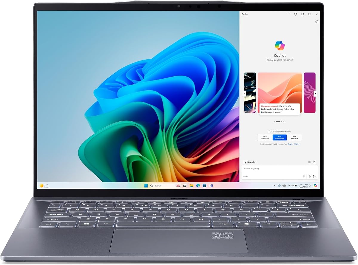 Portátil Acer Swift 14 (renovado) | 14,5 pulgadas, 120 Hz, Qualcomm Snapdragon X, 16 GB de RAM, 1 TB SSD, Windows 11 Pro, Wi-Fi 7, pantalla táctil, teclado retroiluminado, PC Copilot+