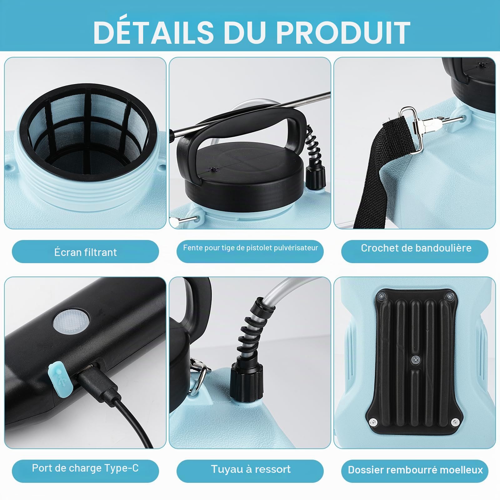 Pulvérisateur électrique à dos de capacité 12 L pour jardinage (batterie intégrée : 2000 mAh)