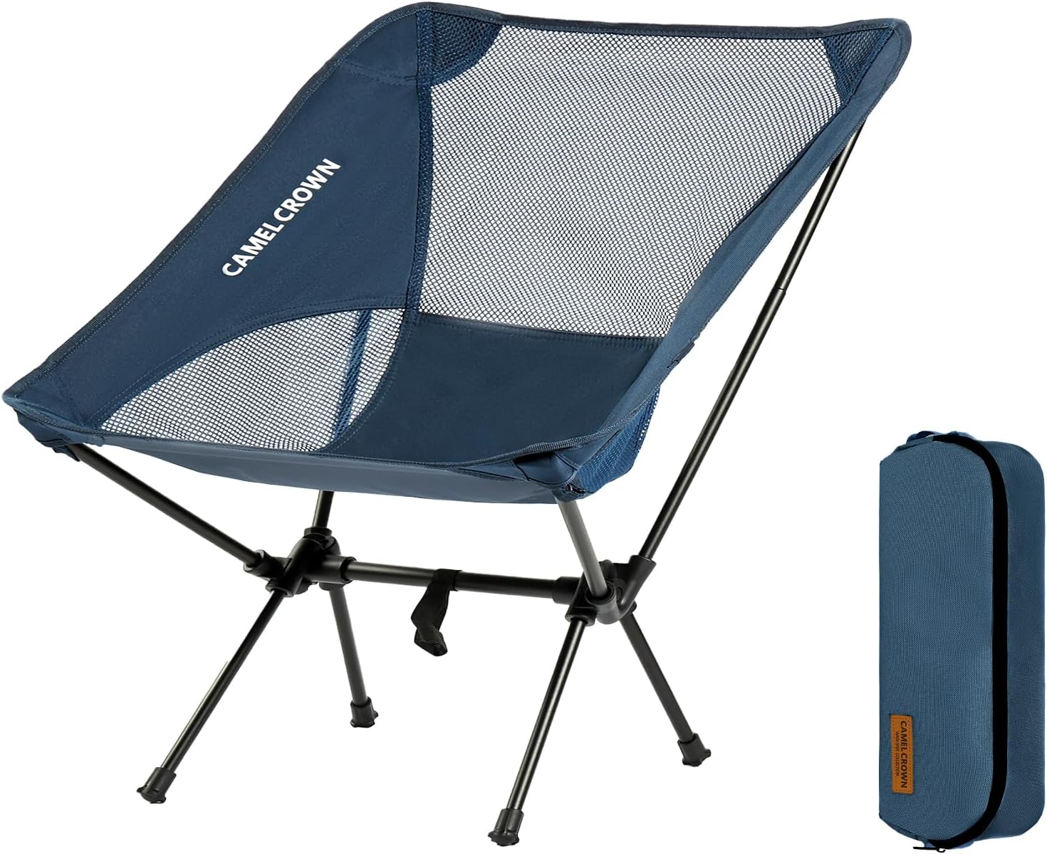 CAMEL CROWN Portable Camping Chair Lightweight Compact Folding Chair Mesh for Outdoor Camp Travel Beach Picnic Festival Hiking Backpacking Navy Blue