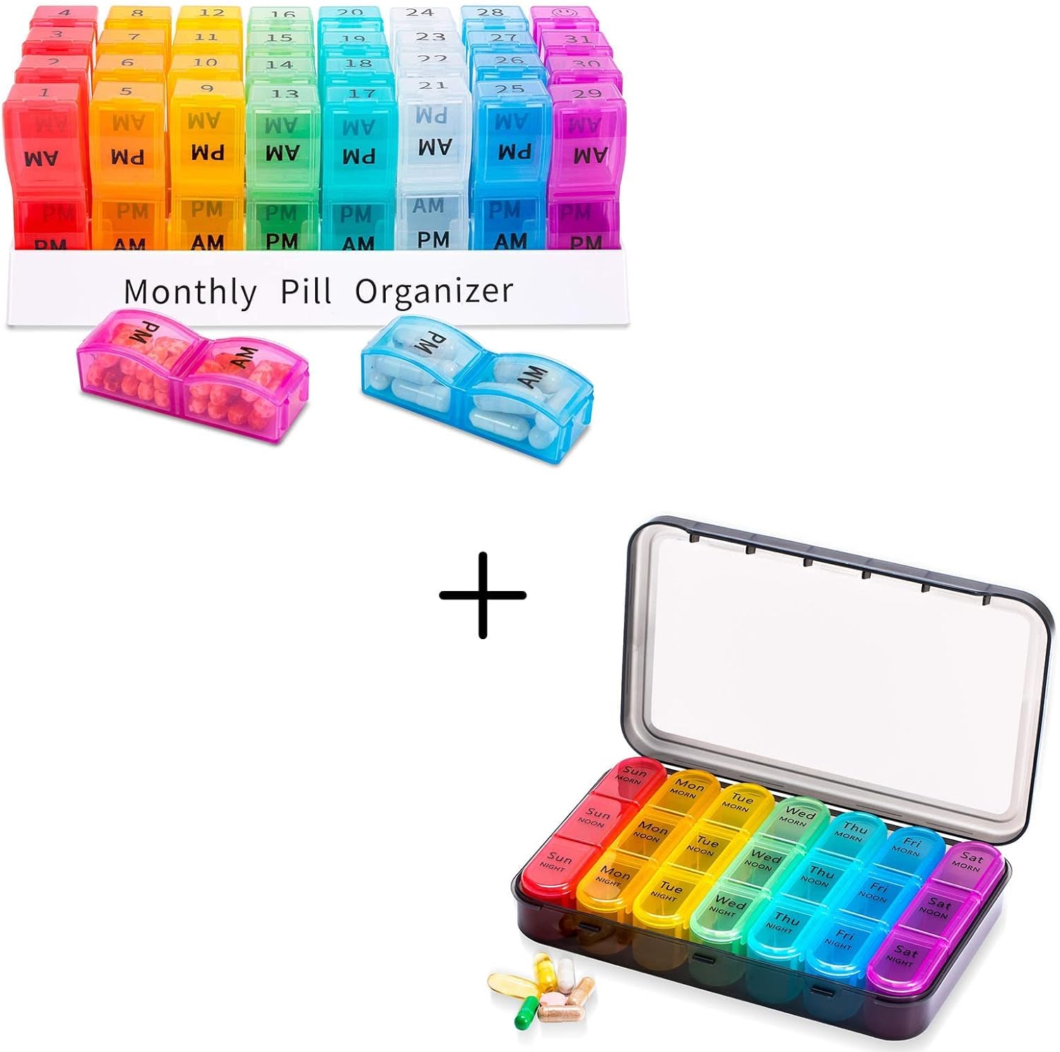 Pill Box 3 Times a Day, Monthly Pill Organizer 2 Times a Day, 30 Day One Month Pill