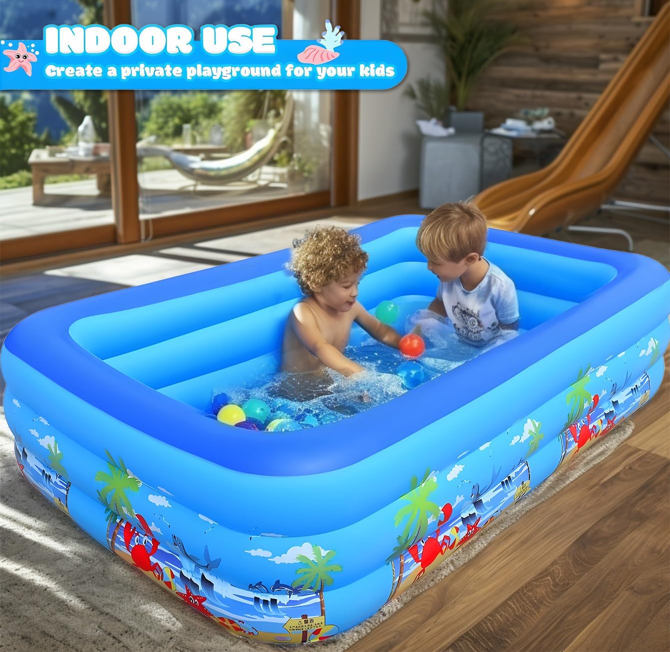 Baiao Inflatable Swimming Pool for Adult, Blow Up Pool for Backyard, Garden, Indoor, or Summer Outdoor Paly Water Happy Family Time 118" x 68" x21" (300CM)