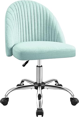 Miniatura 8 de Furniwell Silla de oficina sin brazos, bonita silla de escritorio moderna, ajustable, giratoria, acolchada, de tela, para tocador, silla de