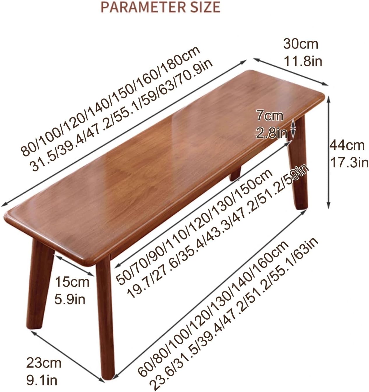 Dining Bench, Farmhouse Entryway Bench, Outdoor Wood Bench, Solid Wood Construction, Bedside Bench, for Dining Room, Living Room, Hallway, Bedroom(White,180cm/70.9in)