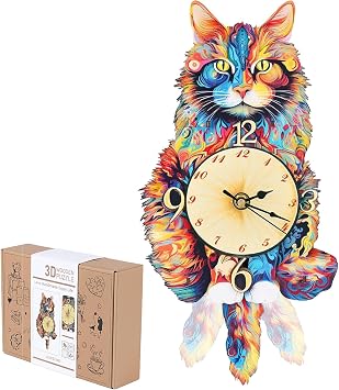 3D Puzzles for Adults, Cat Wall Clock 3D Wooden Puzzles Clock Kits for DIY Birthday Gift for Women Men Home Decor Holiday Christmas