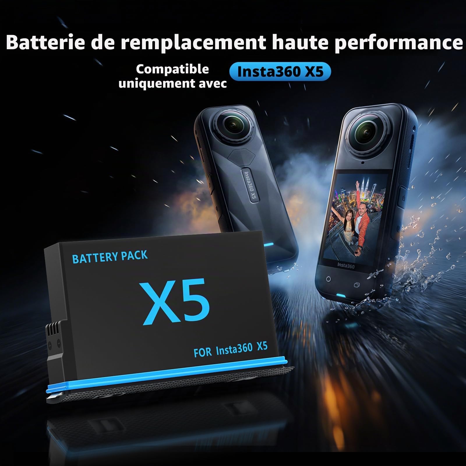 melasta pour Insta360 x5 Batterie, avec 2 Batteries Lithium-ION de 2800mAh et 1 Chargeur de Batterie, Peut Stocker Carte SD