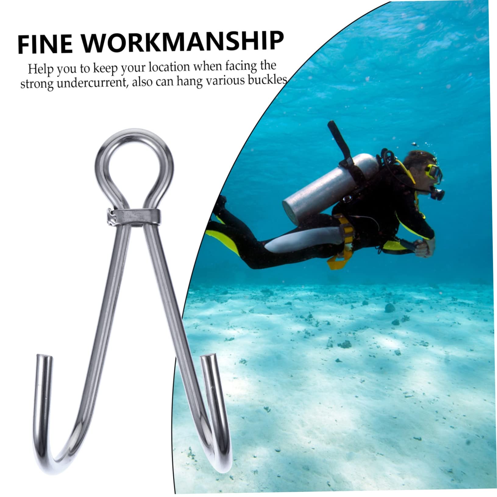 Mipcase 1Pc Stainless Steel Dual Hook for Scuba Diving Heavy Duty Diving Drift Hook Resistant Underwater Equipment