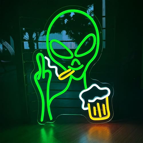 Miniatura 1 de Letrero de neón verde de alienígena, barra de cerveza para decoración de pared, luces LED regulables para dormitorio, cueva de hombre, sala de