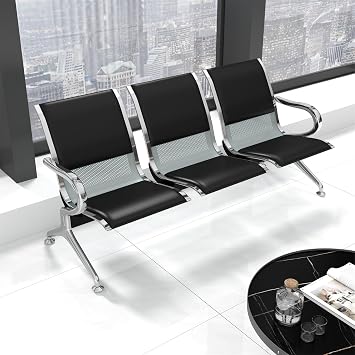 Waiting Room Chairs - Office Lobby Chairs, 3 Seat PU Leather Reception Area Furniture, Waiting Room Bench with Ergonomic Backrest for Salon Airport Hospital Waiting Area, Black