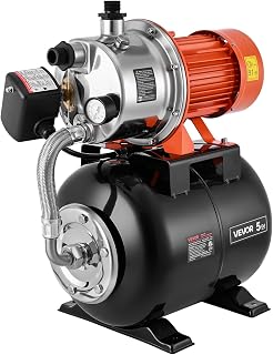 VEVOR 1.6 HP Shallow Well Pump with Pressure Tank, 120V 1320 GPH, Stainless Steel Irrigation Jet Pump with 5-Gal Pressure Tank, Automatic Water Booster System, for Home Garden Lawn, Potable Water