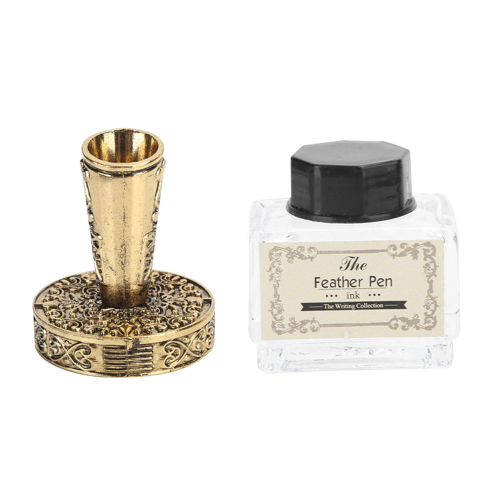 NOPOINO Vintage Federkiel-Stift Set – Mit 7 Federn, Tinte, Wachssiegel & Holzstift, Geschenk Für Kalligrafie-Fans
