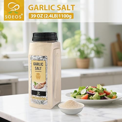 Miniatura 3 de Soeos Sal de Ajo 38.8 onzas (1.1 kg), Sal de Ajo a Granel, Condimento Sin GMO, Sin Gluten, Ideal para Añadir Sabor a Sopas, Panes, Vegetales, Carnes