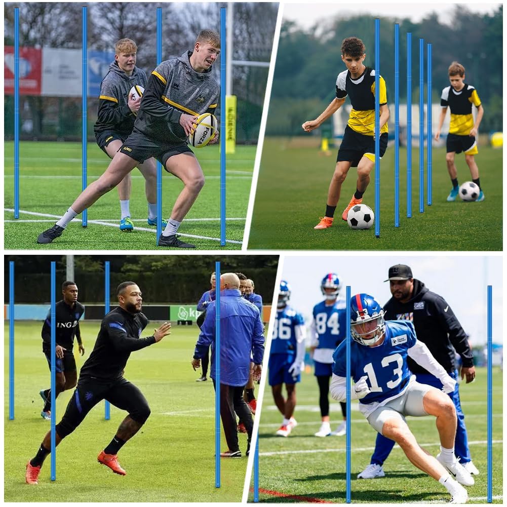 Fußball Agilitäts Slalomstangen Set für Jugendliche und Erwachsene | Fußball Trainingszubehör,Inklusive 6 Agility Training Stangen,10 Fußballkegel,1 Agilitäts Leiter,1 Aufbewahrungstasche