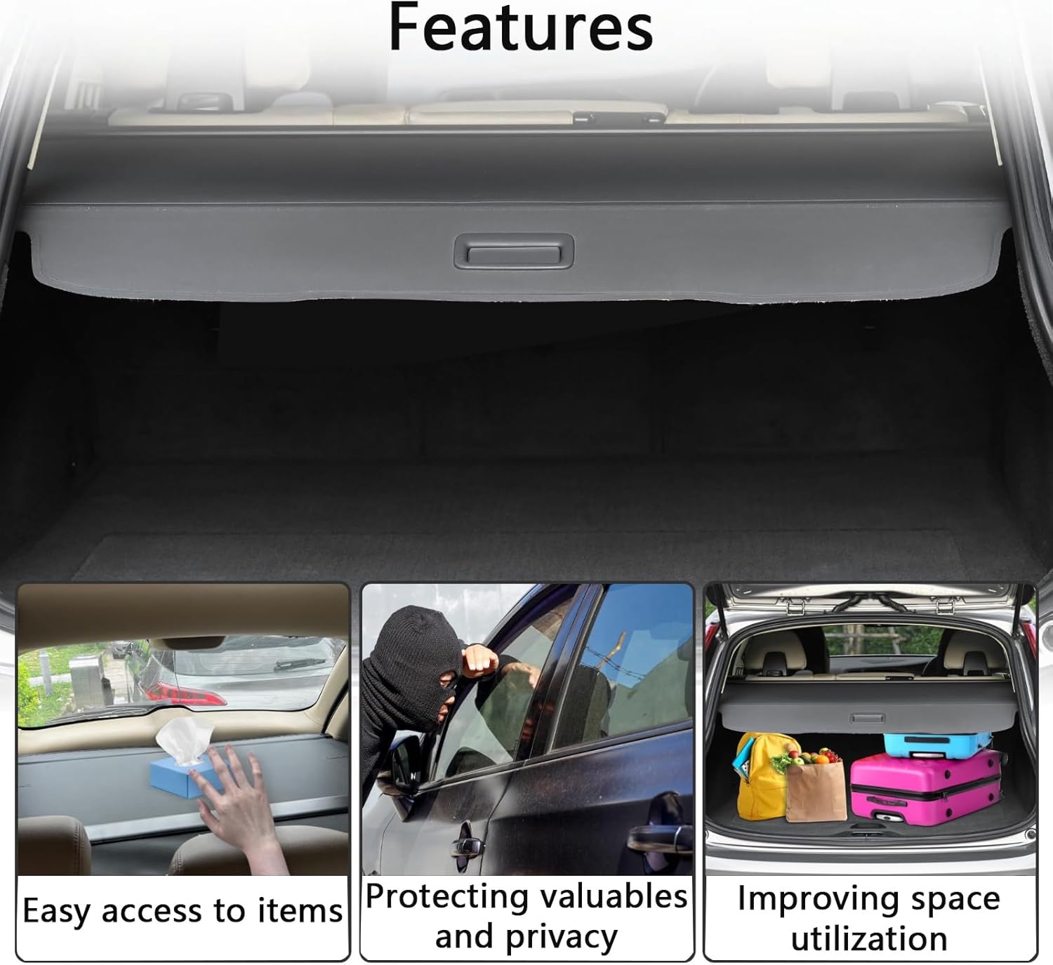 Trunk Cargo Cover for Jeep Renegade 2015 2016 2017 2018 2019 2020-2023, Luggage Security Shield Shade, Retractable Trunk Cover Waterproof Interior Accessories, Canvas
