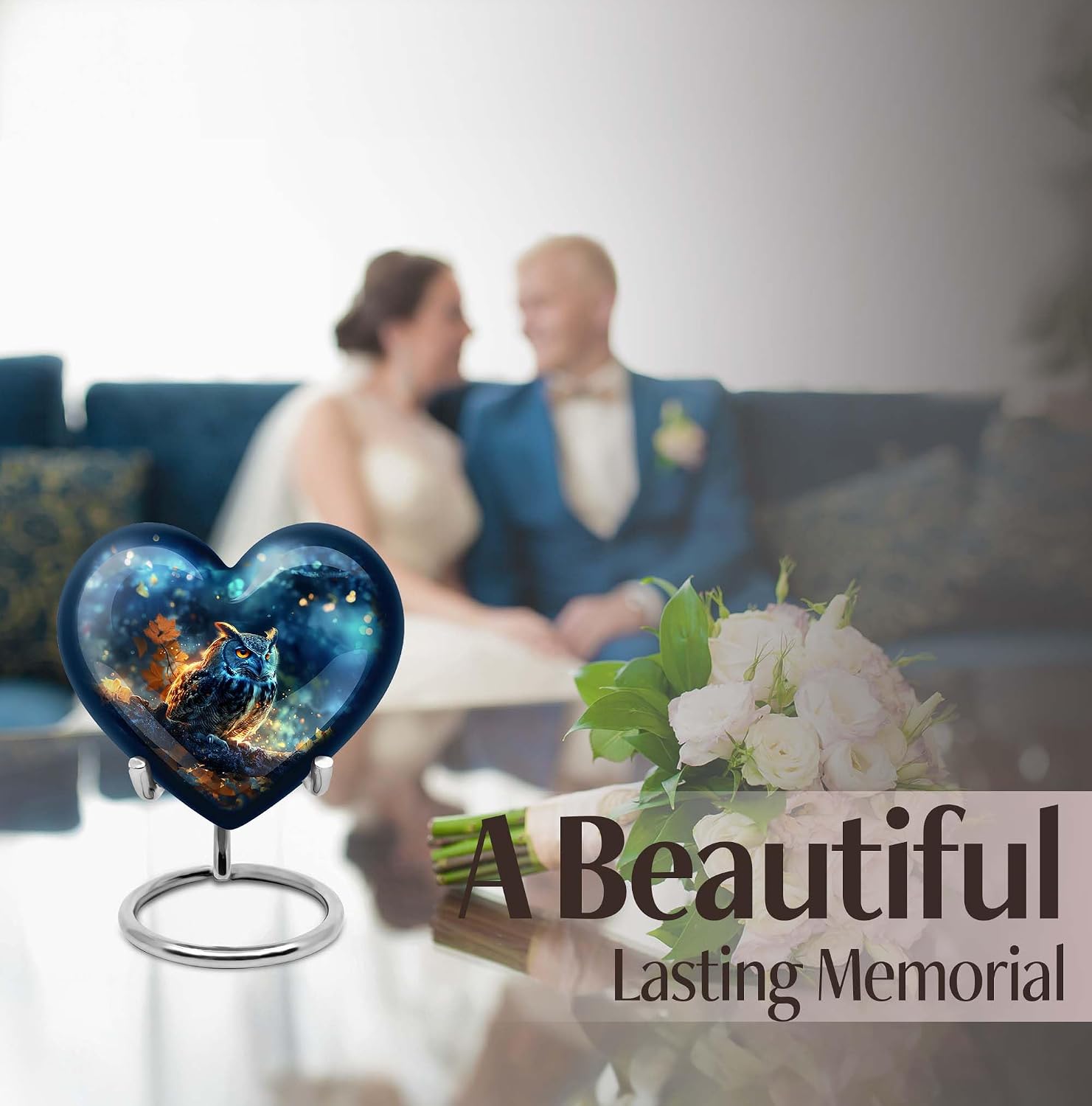 Owl Funeral Urns - Pack of 5 (10 Inch Urn with 3 Inch Urn Set of 4) - Blue Funeral Keepsakes for Ashes, Small Urns for Pet, Urns for Ashes, Cremation Urn for Human Ashes Adult Male