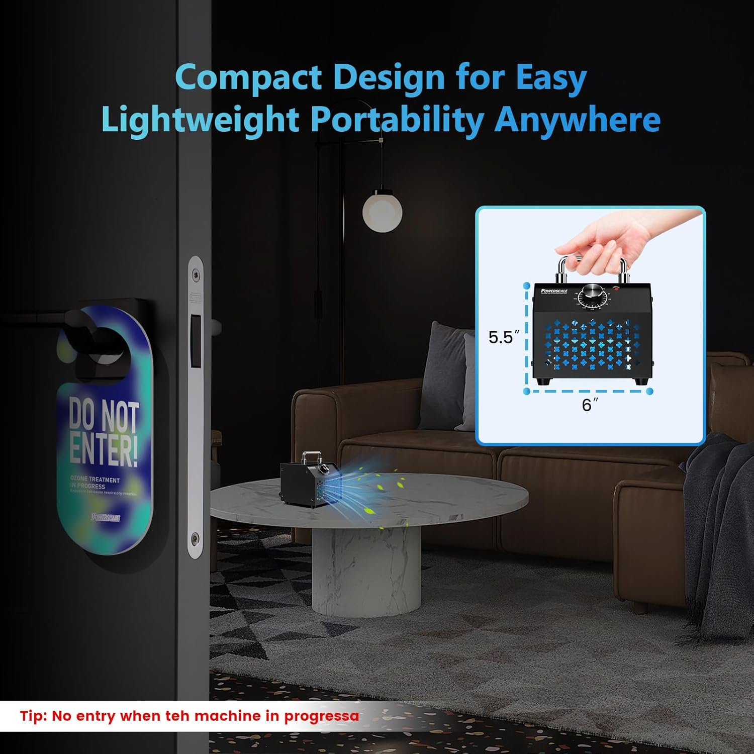 Ozone Generator 55,000 mg/h, Compact, 10s Safety Evacuation, Precision Electronic Control, O3 Odor Eliminator for Home, Car, Pet Smell, and Basement up to 2400 Sq.Ft - OZE1, Black