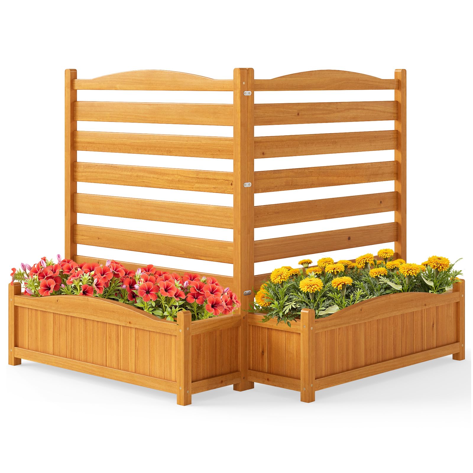 COSTWAY Garden Planter with Trellis, 2/3-Panel Decorative Privacy Screen with 2 Planter Boxes, Wooden Garden Fence for Yard Deck Patio Balcony (2-Panel)