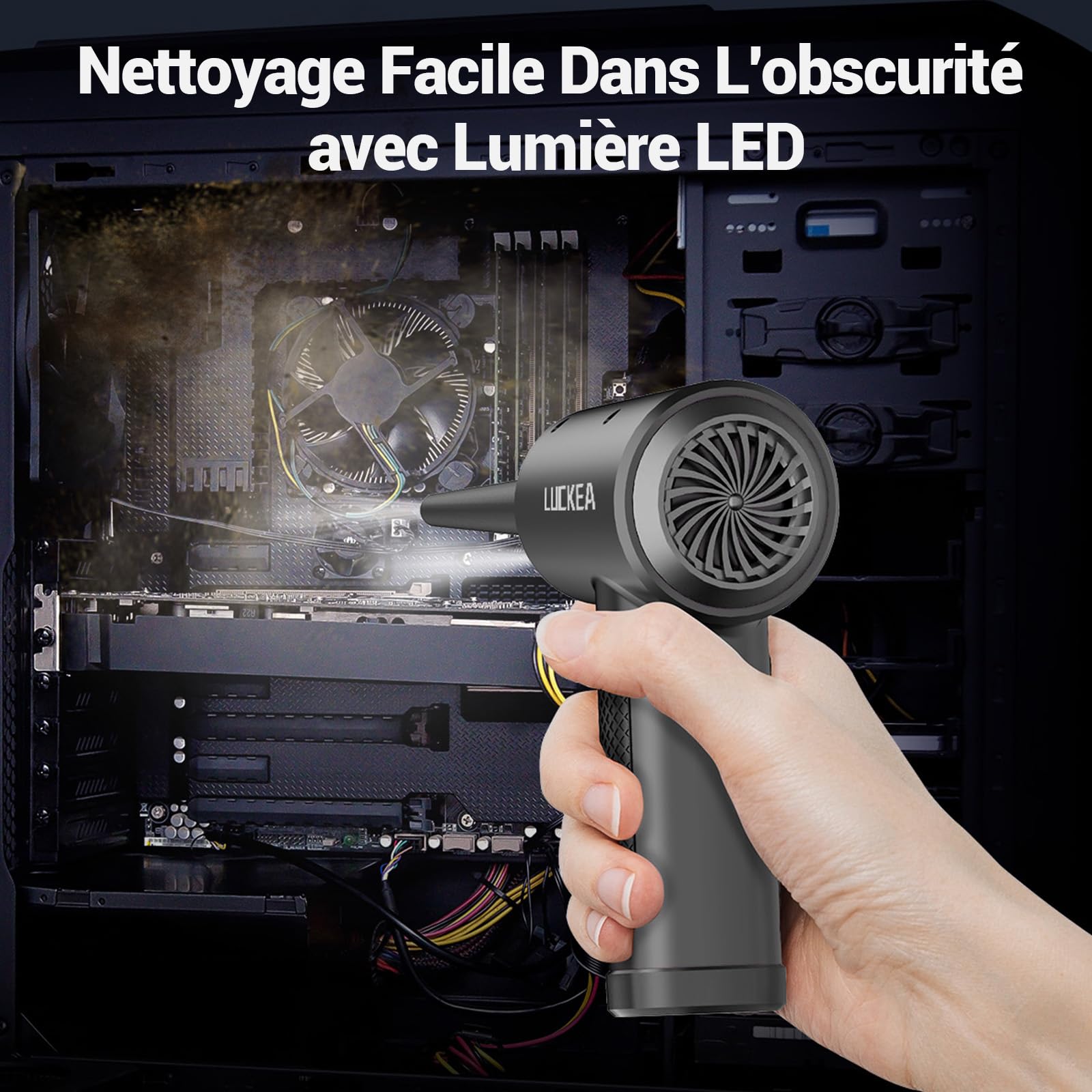Souffleur Air Comprimé 3 Vitesses Souffleur PC - Mini Souffleur Voiture 6000 mAh Batterie avec Lumière LED, Bombe Air Sec Nettoyage PC, Air Comprimé Nettoyage Ordinateur Clavier, Air Duster
