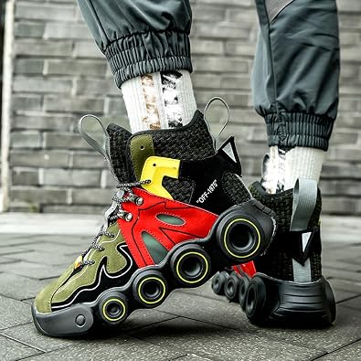 Men's High-Top Chunky Trainers Breathable Platform Shoes with Reflective for Streetwear & Daily Walking
