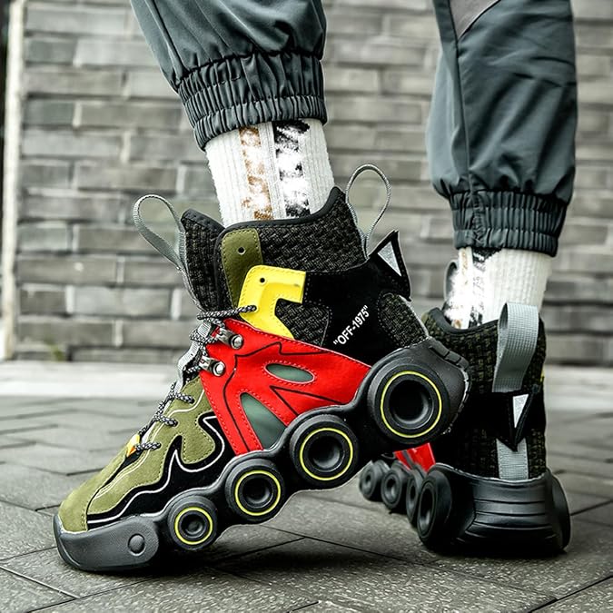 Men's High-Top Chunky Trainers Breathable Platform Shoes with Reflective for Streetwear & Daily Walking