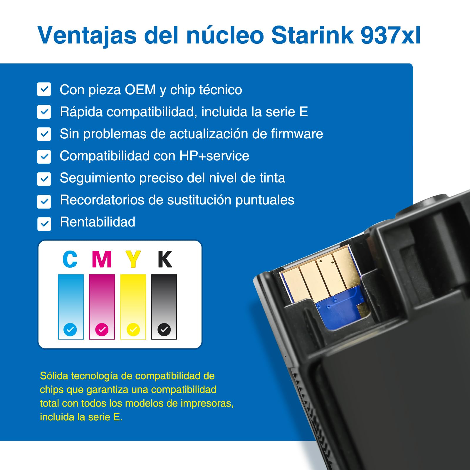 Starink 937XL - Cartuchos de Tinta Compatibles con HP 937 XL 937XL para HP OfficeJet Pro 9120e 9730e 9132e 9125e 9122e 9120b 9110b 9130b 9117b 9720 9730 Negro, Cian, Magenta y Amarillo, 4 Unidades