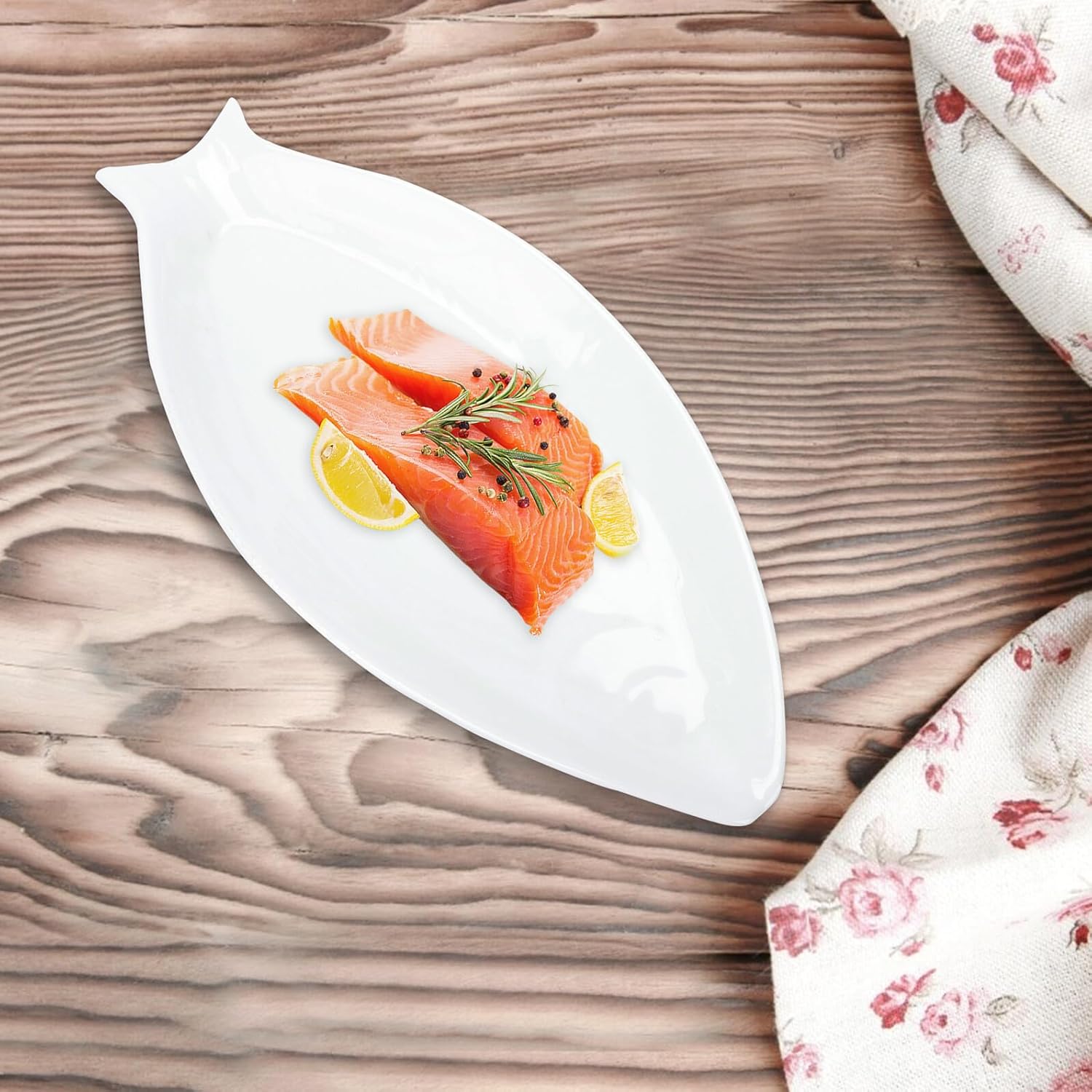 Ceramic Fish-shaped Plate 13-inch Pure White Irregular Steamed Seafood Serving Platter for Home and Restaurant Use